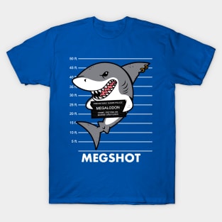 Funny Cute Mean Prehistoric Predator Shark Megalodon Summer Mugshot Cartoon T-Shirt